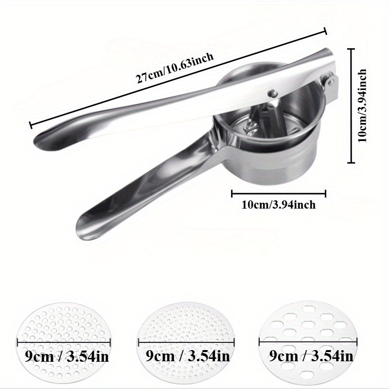 Механический пресс для сока из нержавеющей стали с 3 сменными фильтрами - универсальный соковыжиматель для фруктов, овощей, картофельного пюре и чеснока, простой в очистке кухонный прибор