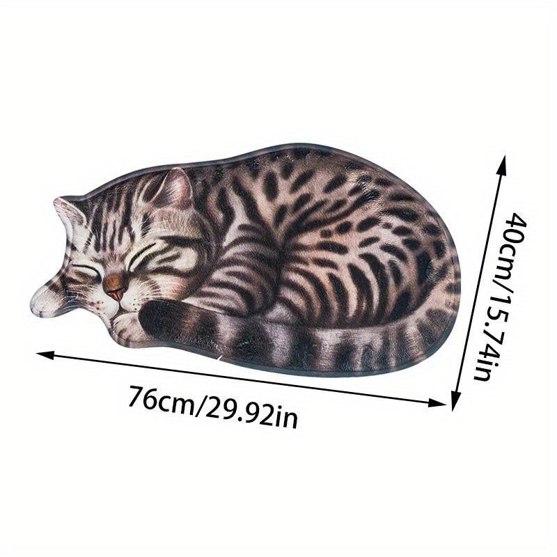 Soft and Cozy Cat-Themed Bedroom Mat with Non-Slip Bottom - Made of TPR & Polyester Blend, Hand-Washable in Realistic Cat Poses, Ideal for Home Decor and Cat Lovers.