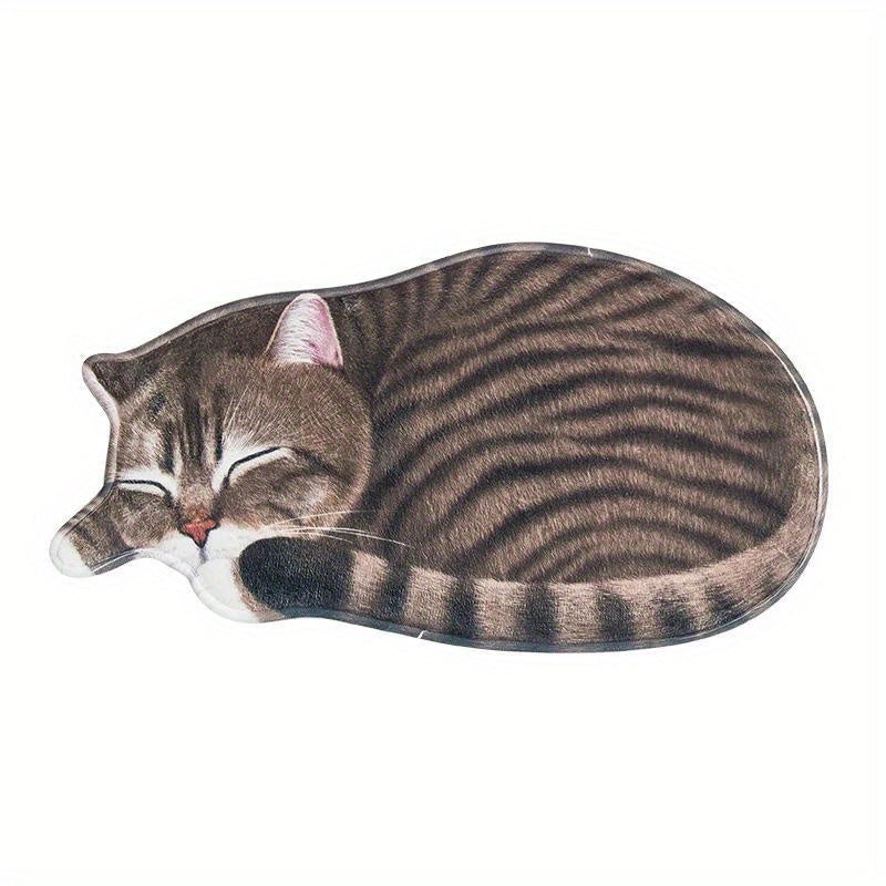 Soft and Cozy Cat-Themed Bedroom Mat with Non-Slip Bottom - Made of TPR & Polyester Blend, Hand-Washable in Realistic Cat Poses, Ideal for Home Decor and Cat Lovers.