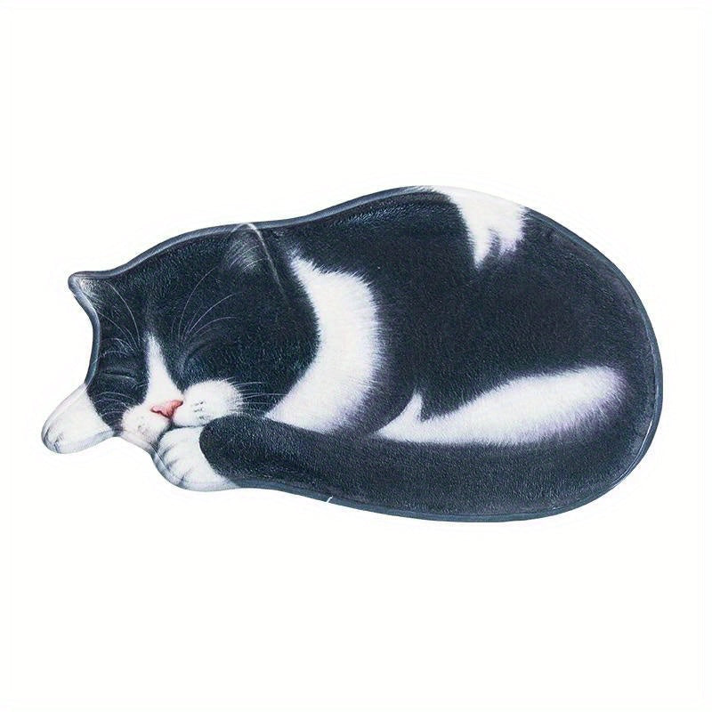 Soft and Cozy Cat-Themed Bedroom Mat with Non-Slip Bottom - Made of TPR & Polyester Blend, Hand-Washable in Realistic Cat Poses, Ideal for Home Decor and Cat Lovers.