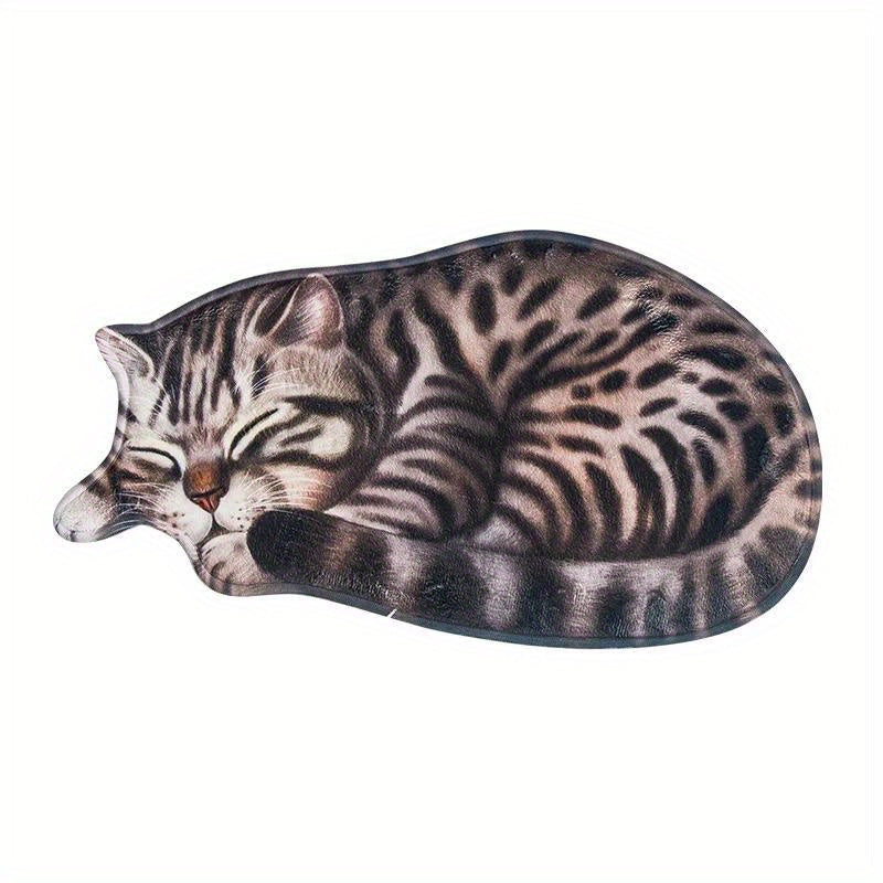 Soft and Cozy Cat-Themed Bedroom Mat with Non-Slip Bottom - Made of TPR & Polyester Blend, Hand-Washable in Realistic Cat Poses, Ideal for Home Decor and Cat Lovers.