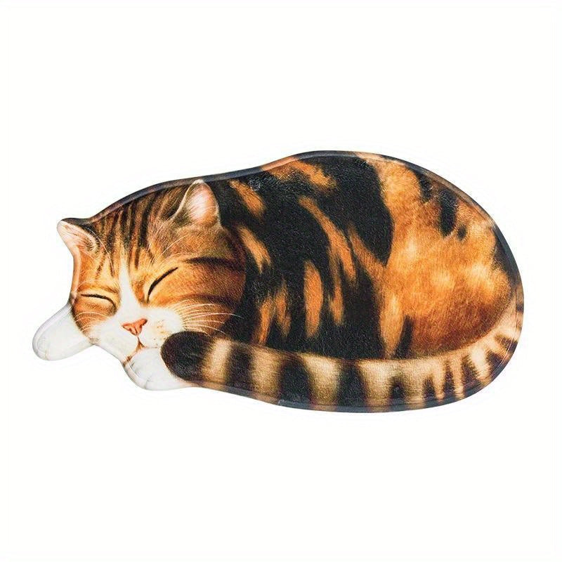 Soft and Cozy Cat-Themed Bedroom Mat with Non-Slip Bottom - Made of TPR & Polyester Blend, Hand-Washable in Realistic Cat Poses, Ideal for Home Decor and Cat Lovers.