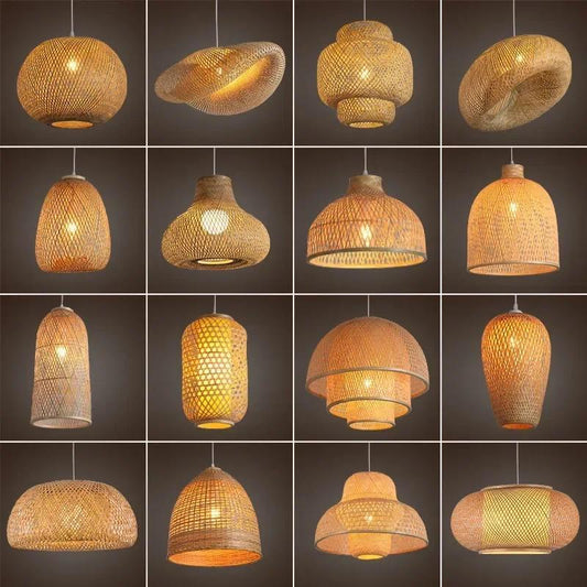 Art Deco Qo'l Bilan To'qilgan Bambuk Pendant Lamp Shade - Moslashuvchan metall qoplama, noyob shakl. Elektr simi yoki batareya kerak emas. Kafe, restoran, yashash xonasi bezatish uchun ideal. 1 dona.