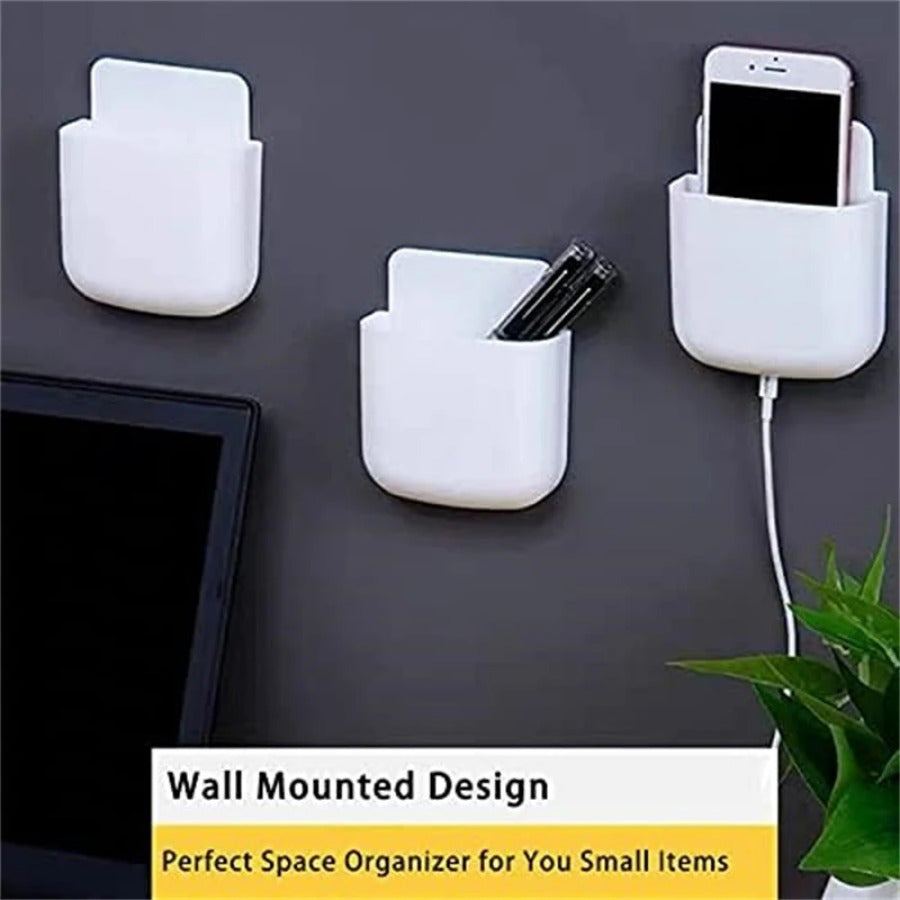 Wall-mounted organizer for remotes and phones - Space-saving bedside holder for living room, home organization bins.