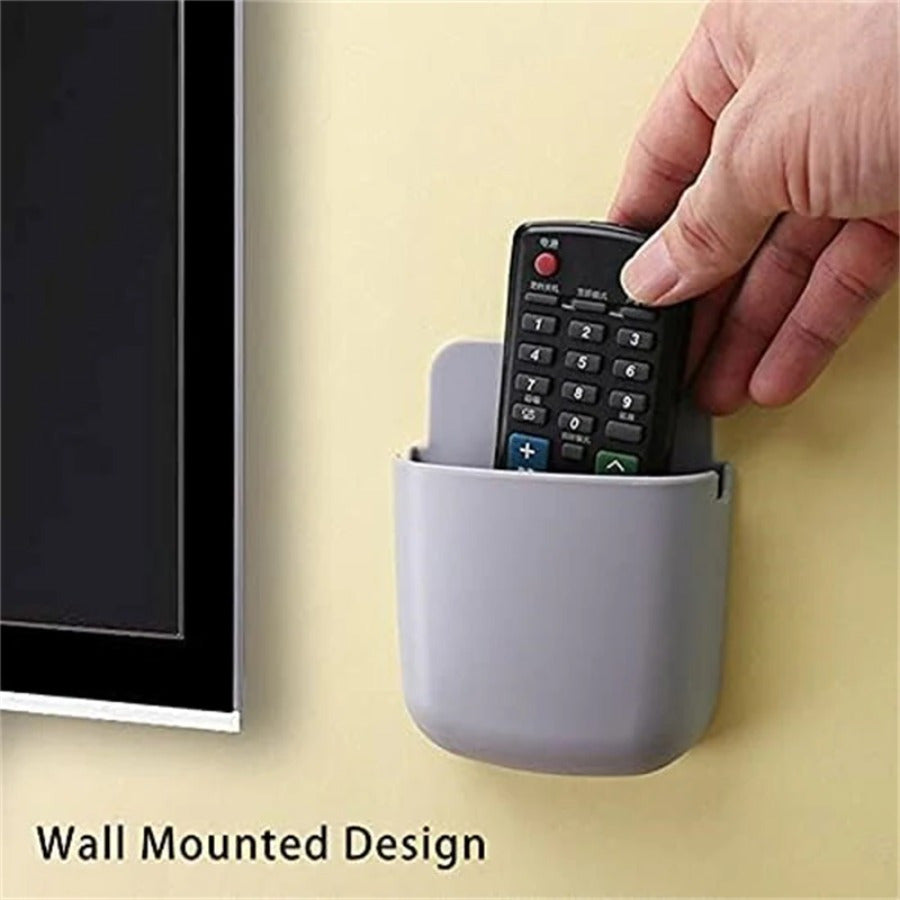 Wall-mounted organizer for remotes and phones - Space-saving bedside holder for living room, home organization bins.