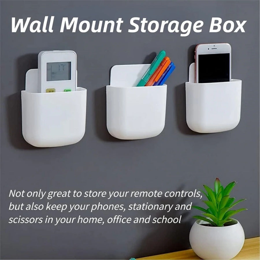 Wall-mounted organizer for remotes and phones - Space-saving bedside holder for living room, home organization bins.