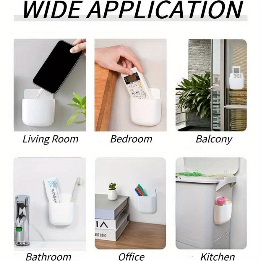 Wall-mounted organizer for remotes and phones - Space-saving bedside holder for living room, home organization bins.