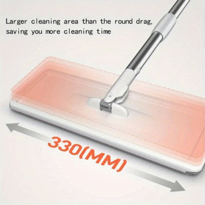 The Wet & Dry Mop Set is versatile and includes replaceable microfiber pads. It offers hands-free, rotating flat floor cleaning for various rooms such as the living room, bedroom, bathroom, and kitchen. The set also comes with a bucket and scraper for