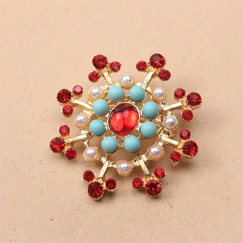 Luxurious Alloy Fashion Accessory: Elegant Vintage Baroque Snowflake Brooch Adorned with Sparkling Rhinestones