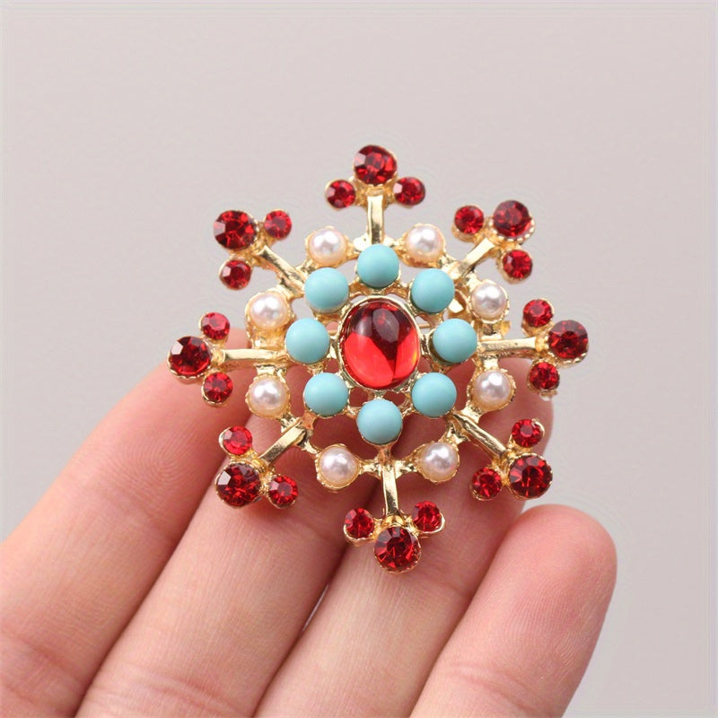 Luxurious Alloy Fashion Accessory: Elegant Vintage Baroque Snowflake Brooch Adorned with Sparkling Rhinestones