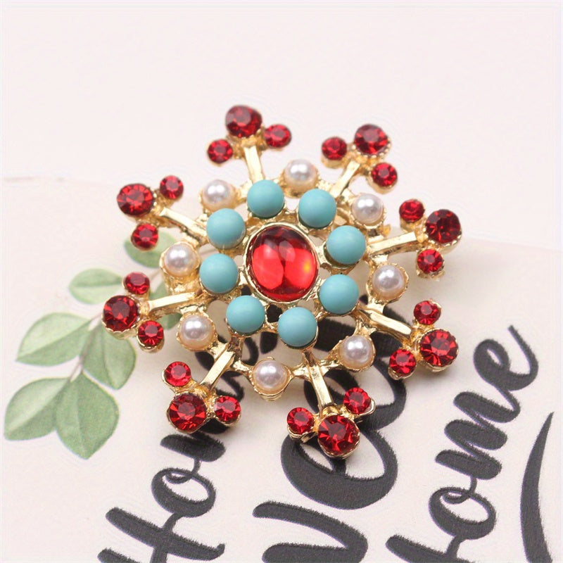 Luxurious Alloy Fashion Accessory: Elegant Vintage Baroque Snowflake Brooch Adorned with Sparkling Rhinestones