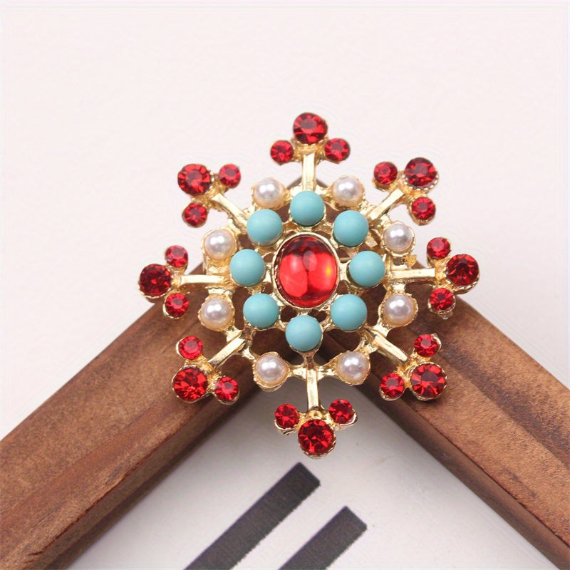 Luxurious Alloy Fashion Accessory: Elegant Vintage Baroque Snowflake Brooch Adorned with Sparkling Rhinestones