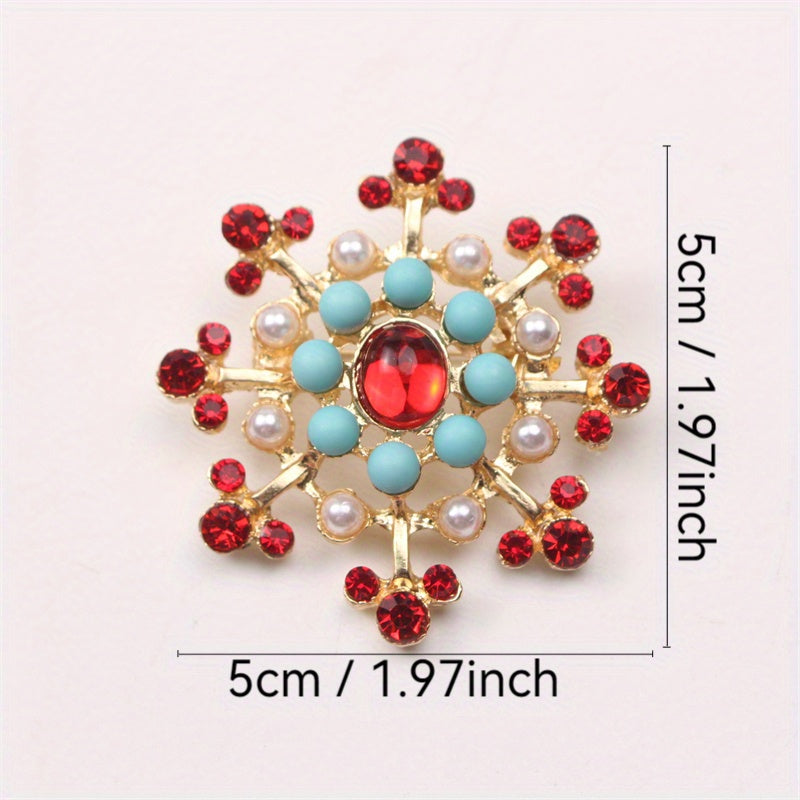 Luxurious Alloy Fashion Accessory: Elegant Vintage Baroque Snowflake Brooch Adorned with Sparkling Rhinestones