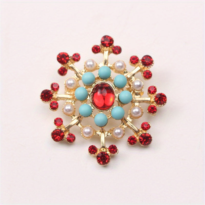 Luxurious Alloy Fashion Accessory: Elegant Vintage Baroque Snowflake Brooch Adorned with Sparkling Rhinestones