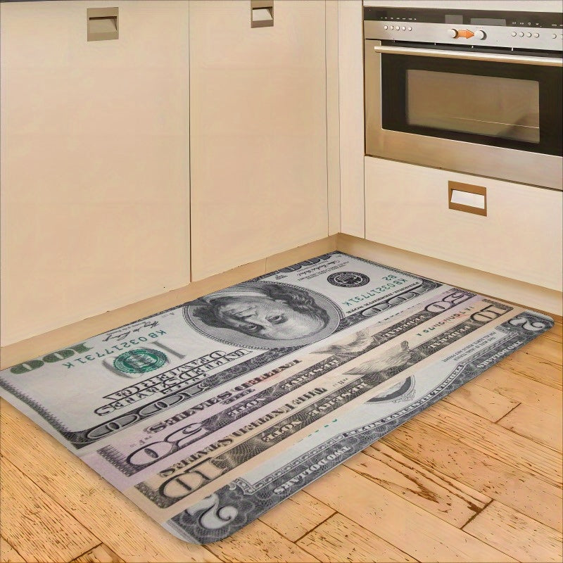 Durable and Easy-to-Clean Flannel Door Mat Featuring US Dollar Print - Ultra-Absorbent, Anti-Fatigue, Non-Slip, Machine Washable, and Waterproof - Ideal for Kitchen, Hallway, Living Room, Bedroom, and Laundry Room Use