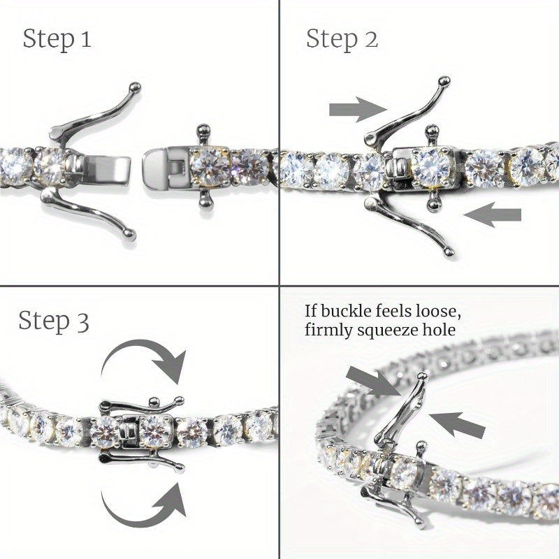 Elegant Moissanite Tennis Bracelet - Featuring a 10.5-14ct Lab Created Diamond, Crafted in 925 Sterling Silver with 18k White Gold Plating, Stylish Design, Ideal Gift for Both Men and Women.