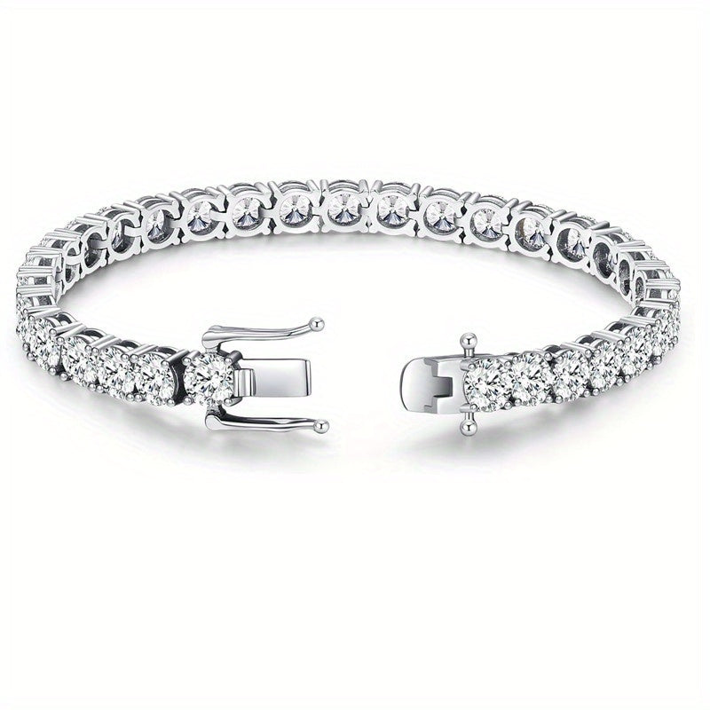 Elegant Moissanite Tennis Bracelet - Featuring a 10.5-14ct Lab Created Diamond, Crafted in 925 Sterling Silver with 18k White Gold Plating, Stylish Design, Ideal Gift for Both Men and Women.