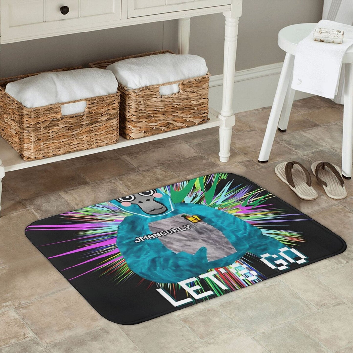 Flannel Gorilla 'Let's Go' Door Mat - Lightweight, Easily Washable Rug for Home Entrance Decor