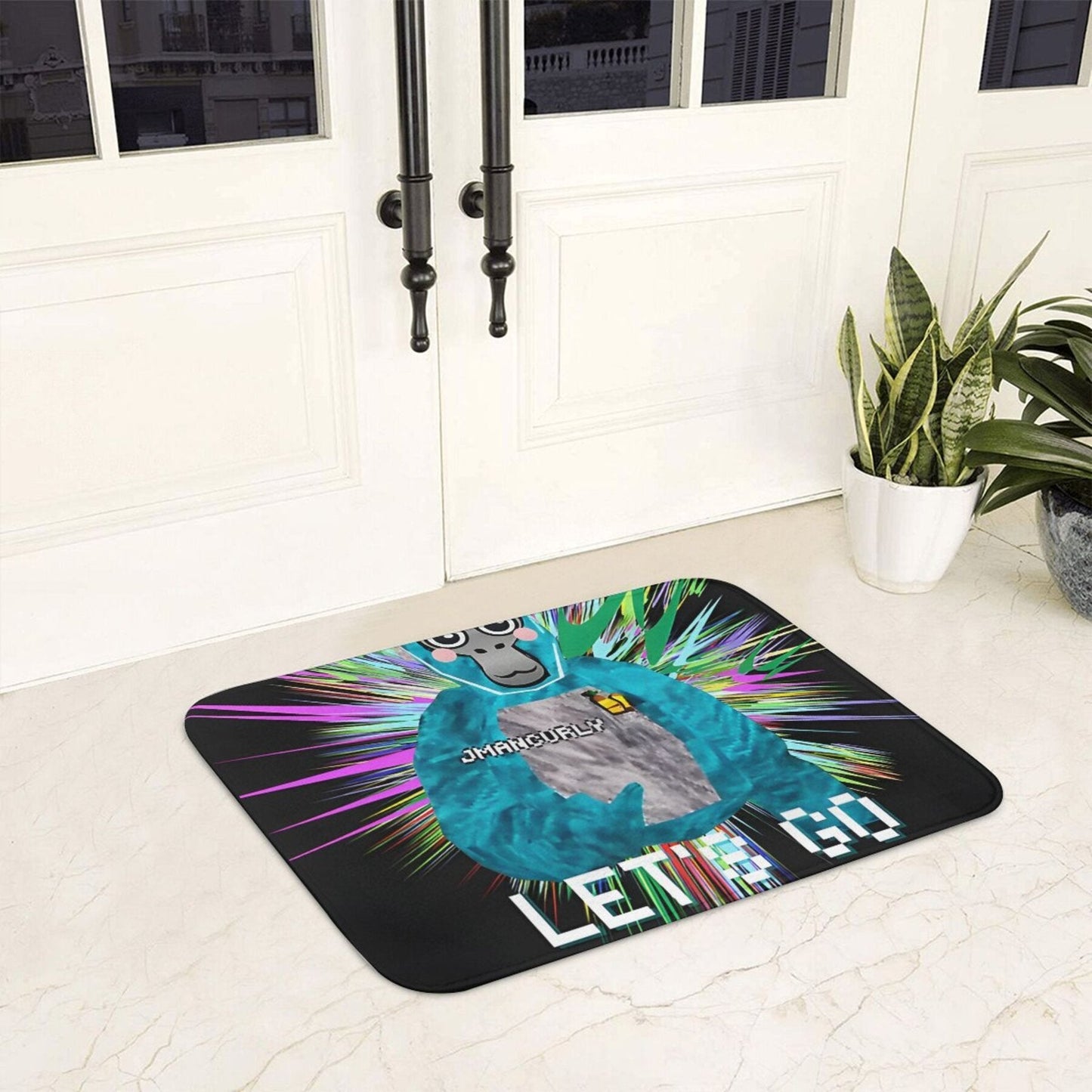 Flannel Gorilla 'Let's Go' Door Mat - Lightweight, Easily Washable Rug for Home Entrance Decor