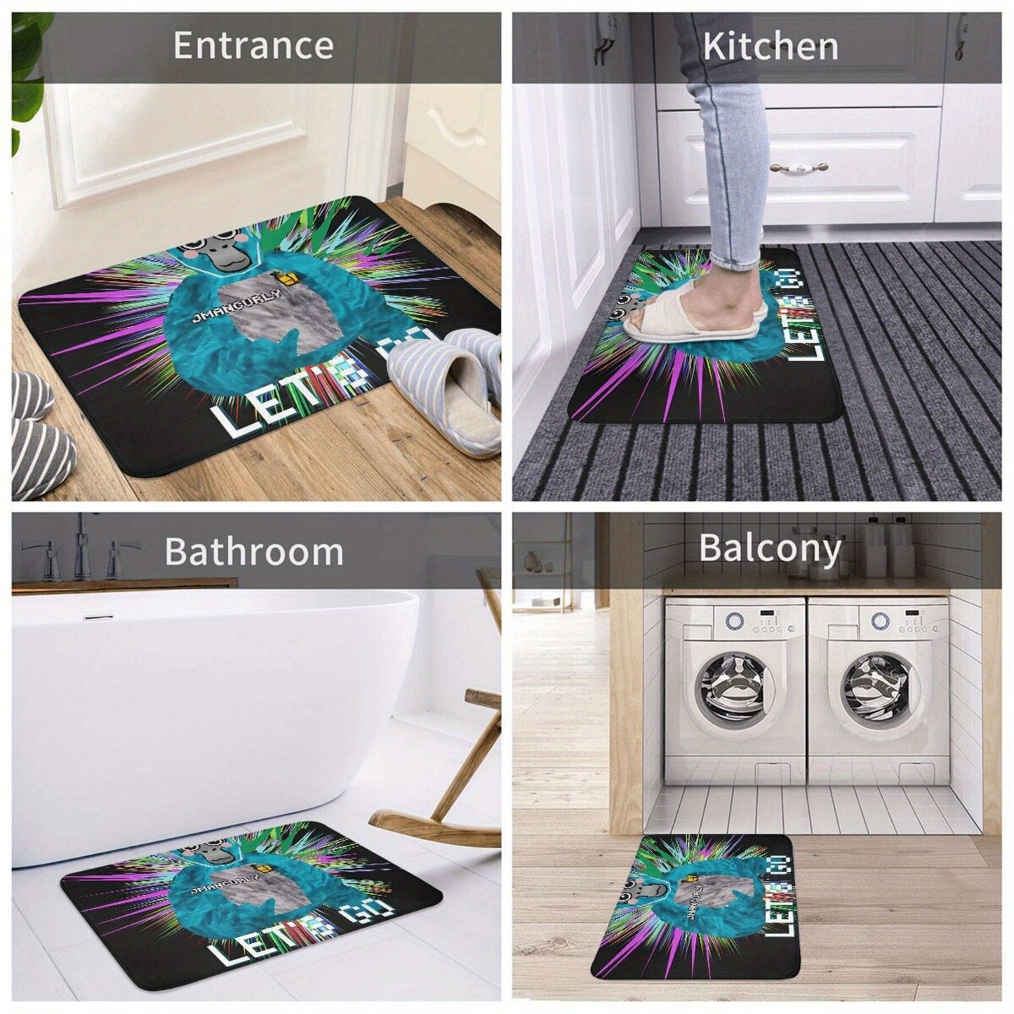 Flannel Gorilla 'Let's Go' Door Mat - Lightweight, Easily Washable Rug for Home Entrance Decor