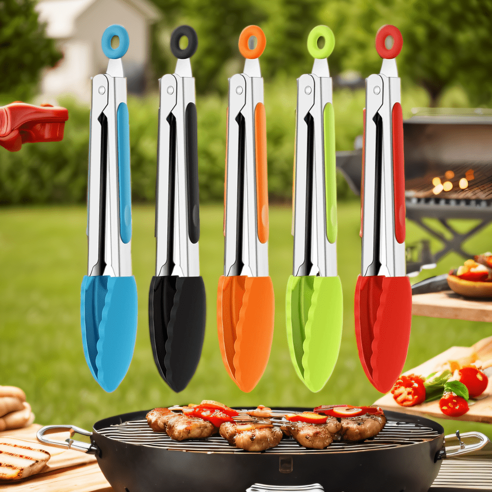 1 Mini Kitchen Tongs Set featuring Silicone Heads, Stainless Steel Non-Stick Tongs perfect for Salad, Grilling, Frying, and Cooking - Safe for Food Contact