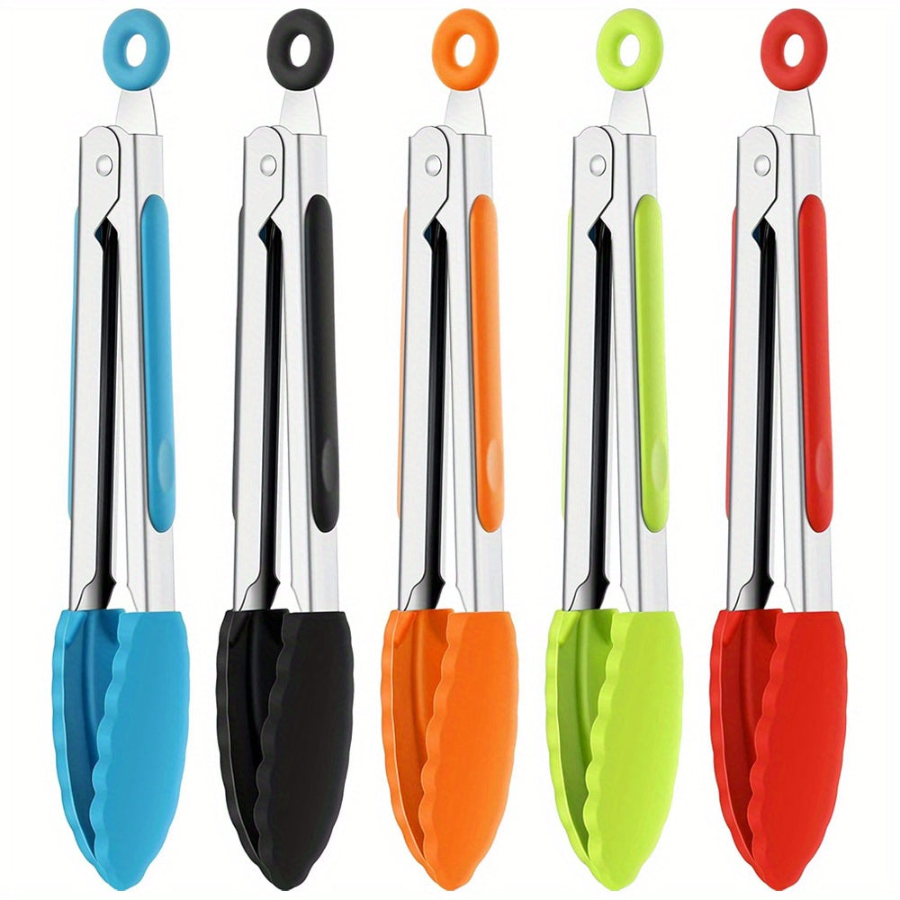 1 Mini Kitchen Tongs Set featuring Silicone Heads, Stainless Steel Non-Stick Tongs perfect for Salad, Grilling, Frying, and Cooking - Safe for Food Contact