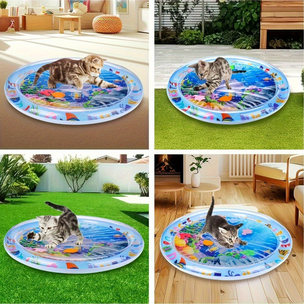 Interactive cat play mat with floating fish for indoor cats. No battery needed.