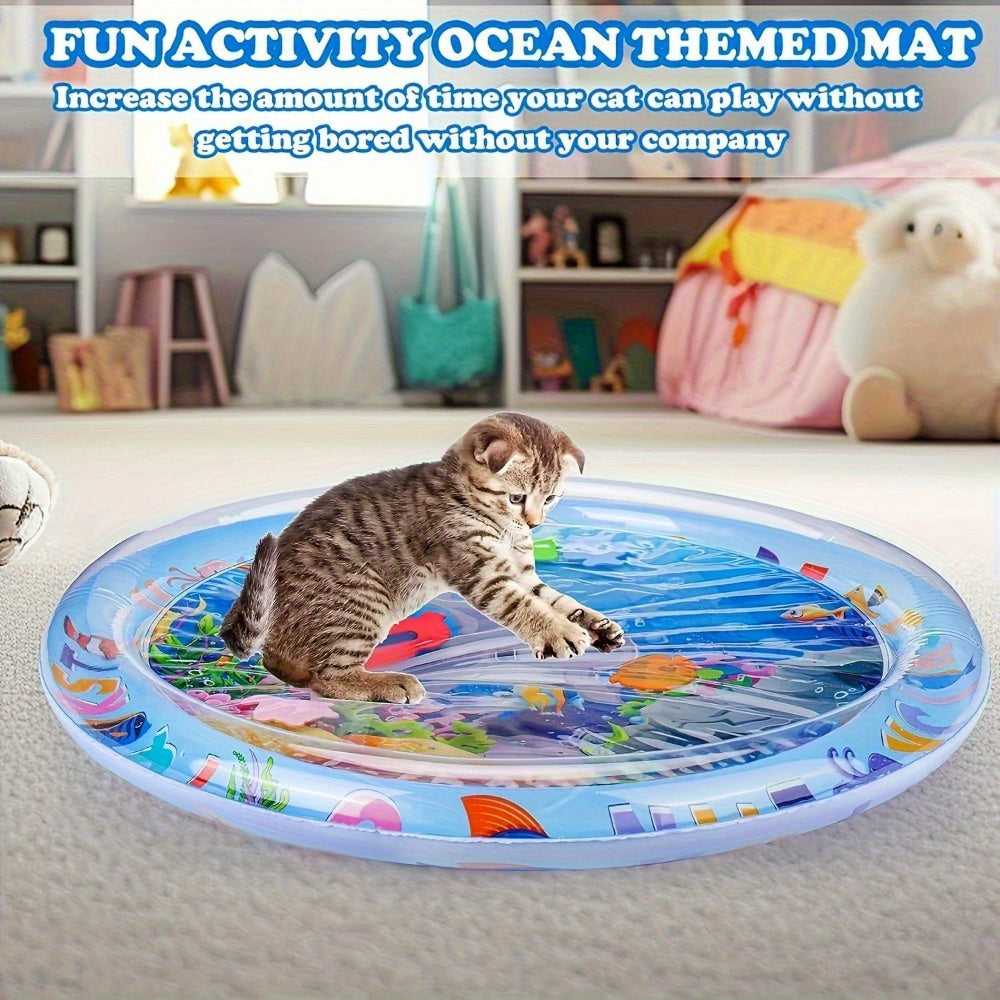 Interactive cat play mat with floating fish for indoor cats. No battery needed.