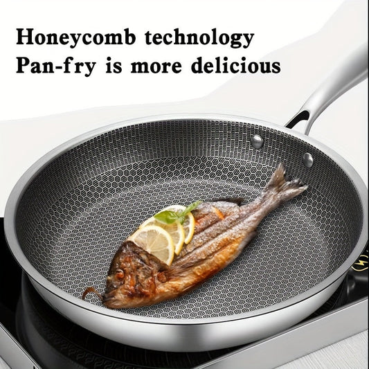 Multi-functional Stainless Steel Skillet with Honeycomb Design - Ideal for Cooking Eggs & Omelets, Works with Gas & Induction Stoves, Must-Have Kitchen Tool