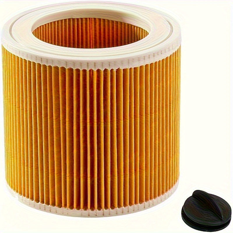 Compatible replacement filter cartridge for Karcher A 2204, 2254, 2101, 2201, WD2, WD3, MV2, MV3, WD2.200, WD3.500 P, WD 3.200 Wet/Dry Vacuums - Made of washable plastic material, comes with 1-pack floor attachment.