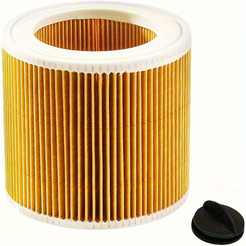 Compatible replacement filter cartridge for Karcher A 2204, 2254, 2101, 2201, WD2, WD3, MV2, MV3, WD2.200, WD3.500 P, WD 3.200 Wet/Dry Vacuums - Made of washable plastic material, comes with 1-pack floor attachment.