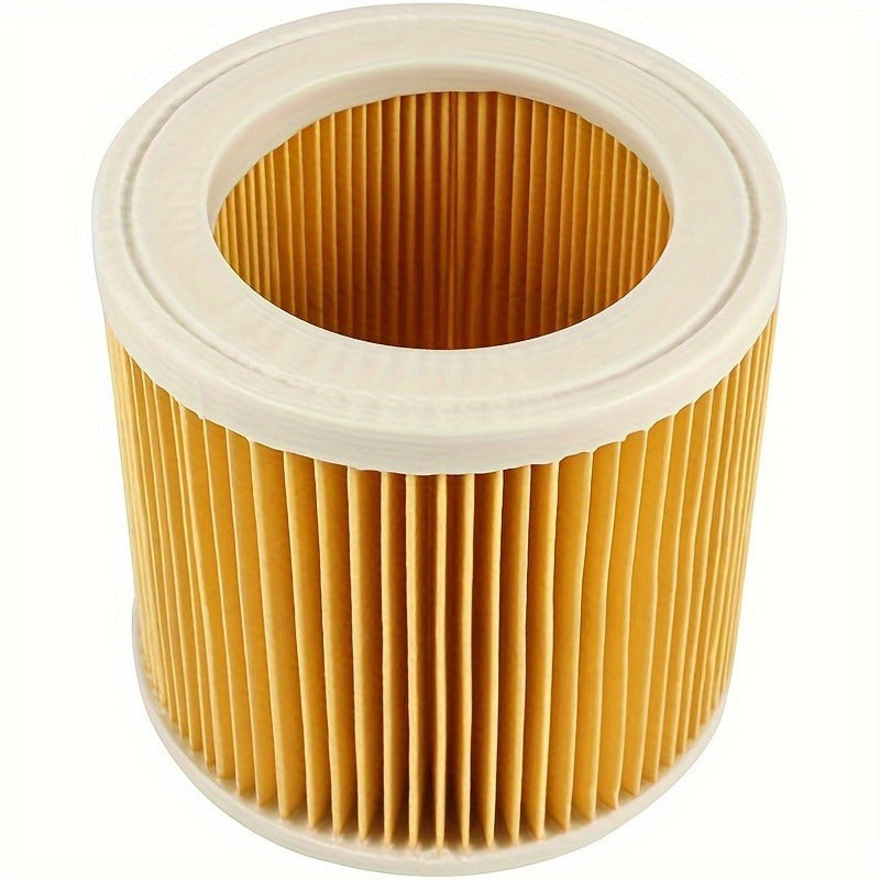 Compatible replacement filter cartridge for Karcher A 2204, 2254, 2101, 2201, WD2, WD3, MV2, MV3, WD2.200, WD3.500 P, WD 3.200 Wet/Dry Vacuums - Made of washable plastic material, comes with 1-pack floor attachment.