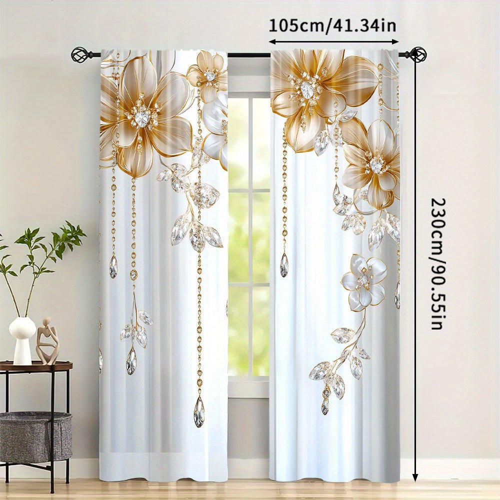 Set of 2 Floral-Print Drapes with Convenient Rod Pocket Design, Stylish Polyester Window Panels for Home Decor in Living Room, Bedroom, Study, and Dining Area - Ideal for Individuals 14 Years and Older (Rod Excluded)