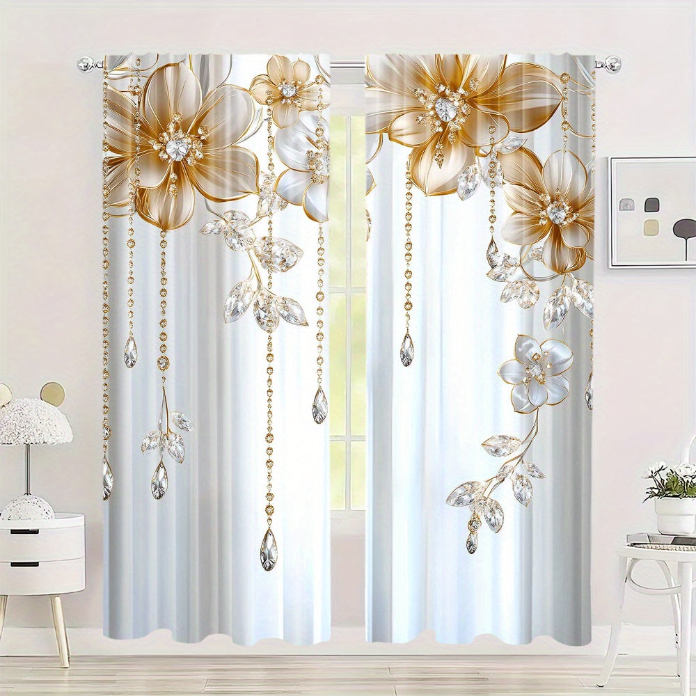 Set of 2 Floral-Print Drapes with Convenient Rod Pocket Design, Stylish Polyester Window Panels for Home Decor in Living Room, Bedroom, Study, and Dining Area - Ideal for Individuals 14 Years and Older (Rod Excluded)