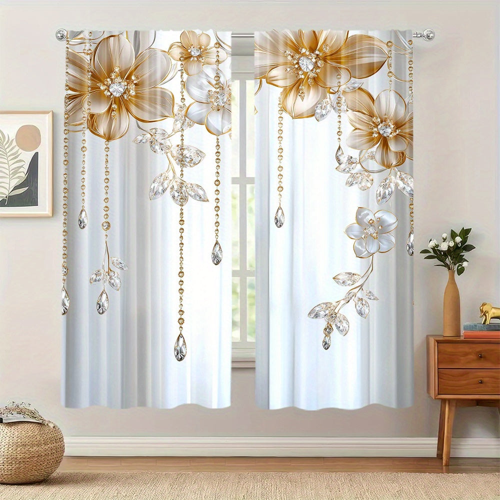 Set of 2 Floral-Print Drapes with Convenient Rod Pocket Design, Stylish Polyester Window Panels for Home Decor in Living Room, Bedroom, Study, and Dining Area - Ideal for Individuals 14 Years and Older (Rod Excluded)