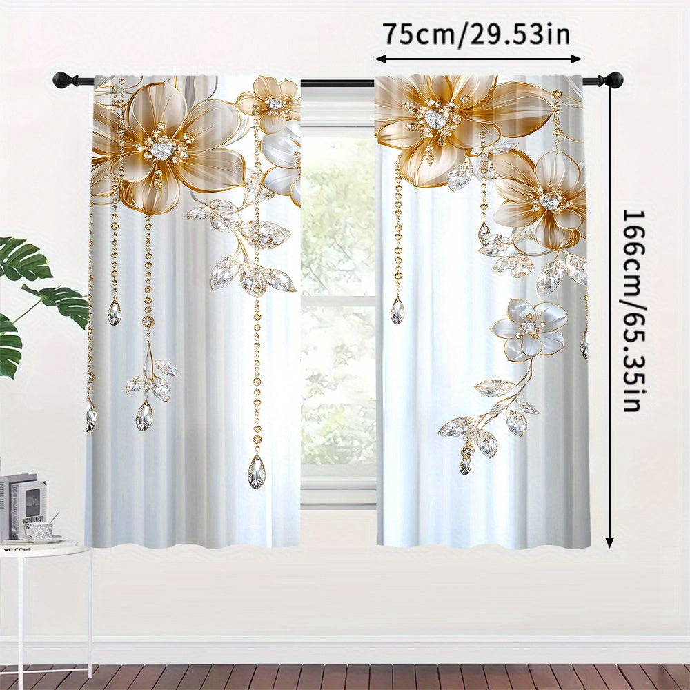 Set of 2 Floral-Print Drapes with Convenient Rod Pocket Design, Stylish Polyester Window Panels for Home Decor in Living Room, Bedroom, Study, and Dining Area - Ideal for Individuals 14 Years and Older (Rod Excluded)