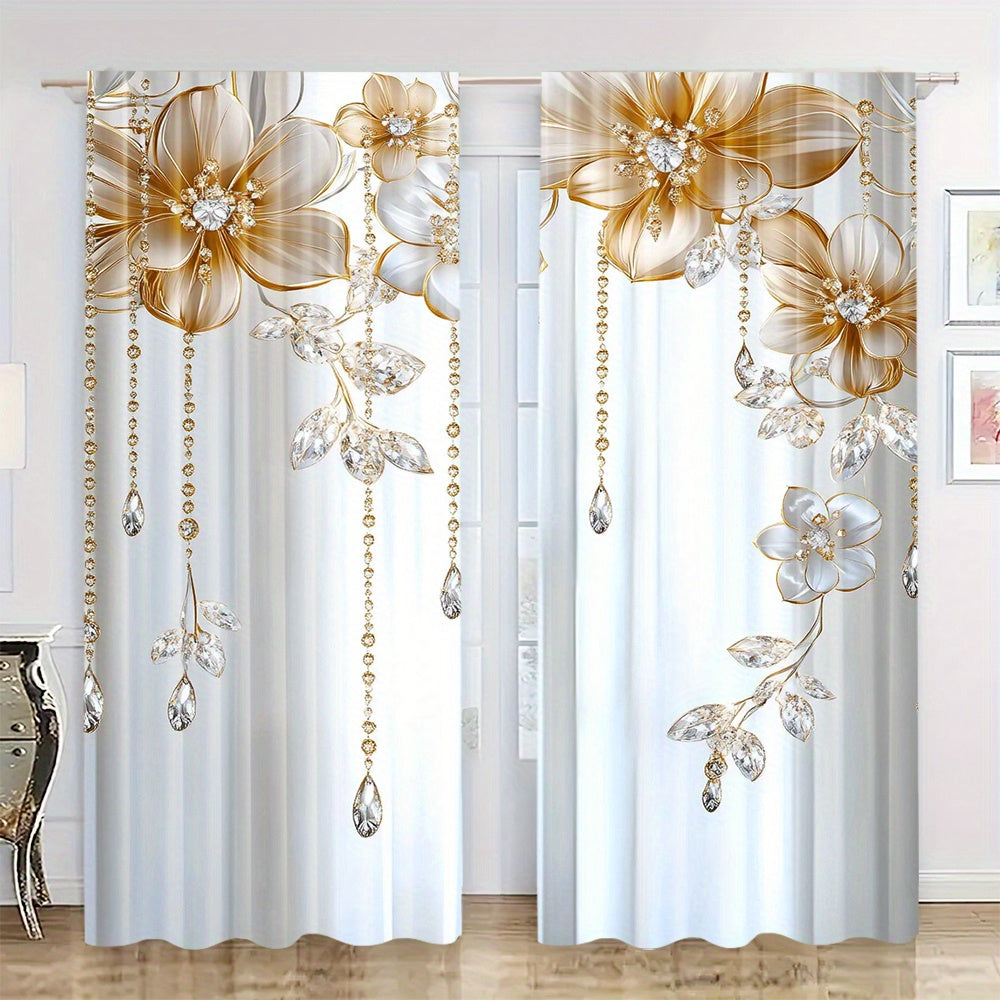 Set of 2 Floral-Print Drapes with Convenient Rod Pocket Design, Stylish Polyester Window Panels for Home Decor in Living Room, Bedroom, Study, and Dining Area - Ideal for Individuals 14 Years and Older (Rod Excluded)