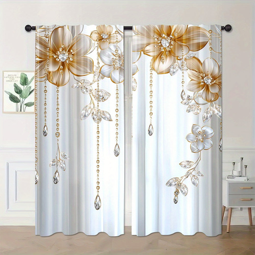 Set of 2 Floral-Print Drapes with Convenient Rod Pocket Design, Stylish Polyester Window Panels for Home Decor in Living Room, Bedroom, Study, and Dining Area - Ideal for Individuals 14 Years and Older (Rod Excluded)