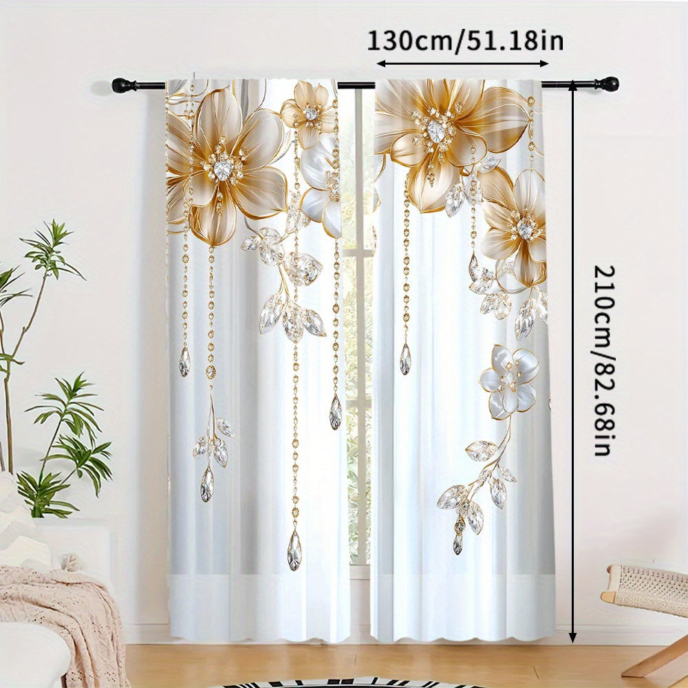 Set of 2 Floral-Print Drapes with Convenient Rod Pocket Design, Stylish Polyester Window Panels for Home Decor in Living Room, Bedroom, Study, and Dining Area - Ideal for Individuals 14 Years and Older (Rod Excluded)