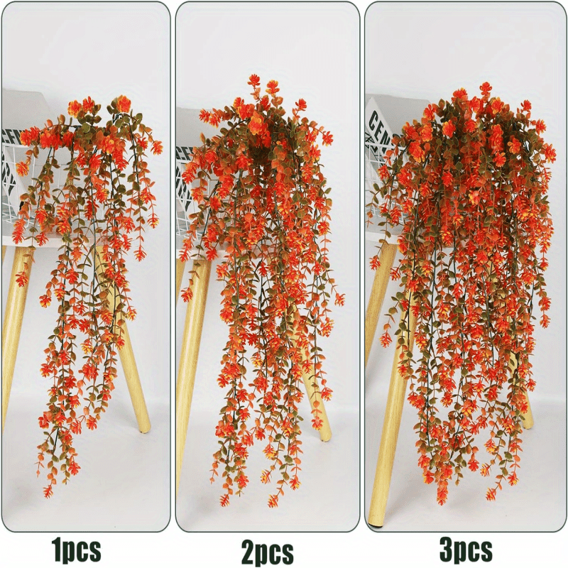 Artificial fall hanging plants and flowers for indoor and outdoor spaces, perfect for Thanksgiving, weddings, parties, and gardens.