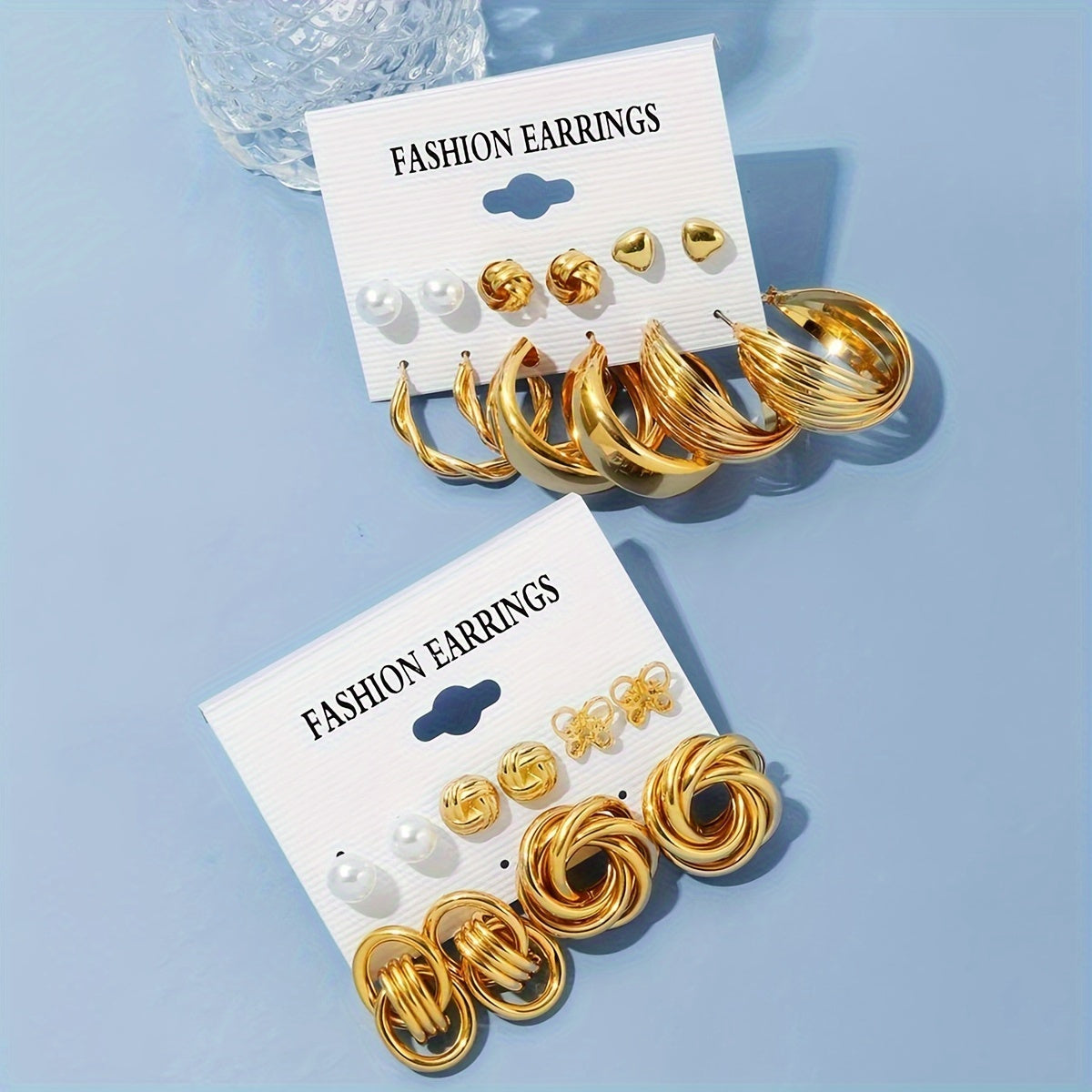 Eleven pairs of luxury palace style fashion earrings, featuring designs such as hearts, butterflies, flowers, twists, geometric shapes, and imitation pearls. Ideal for women's parties, dates, vacations, and minimalist or retro styles, these elegant