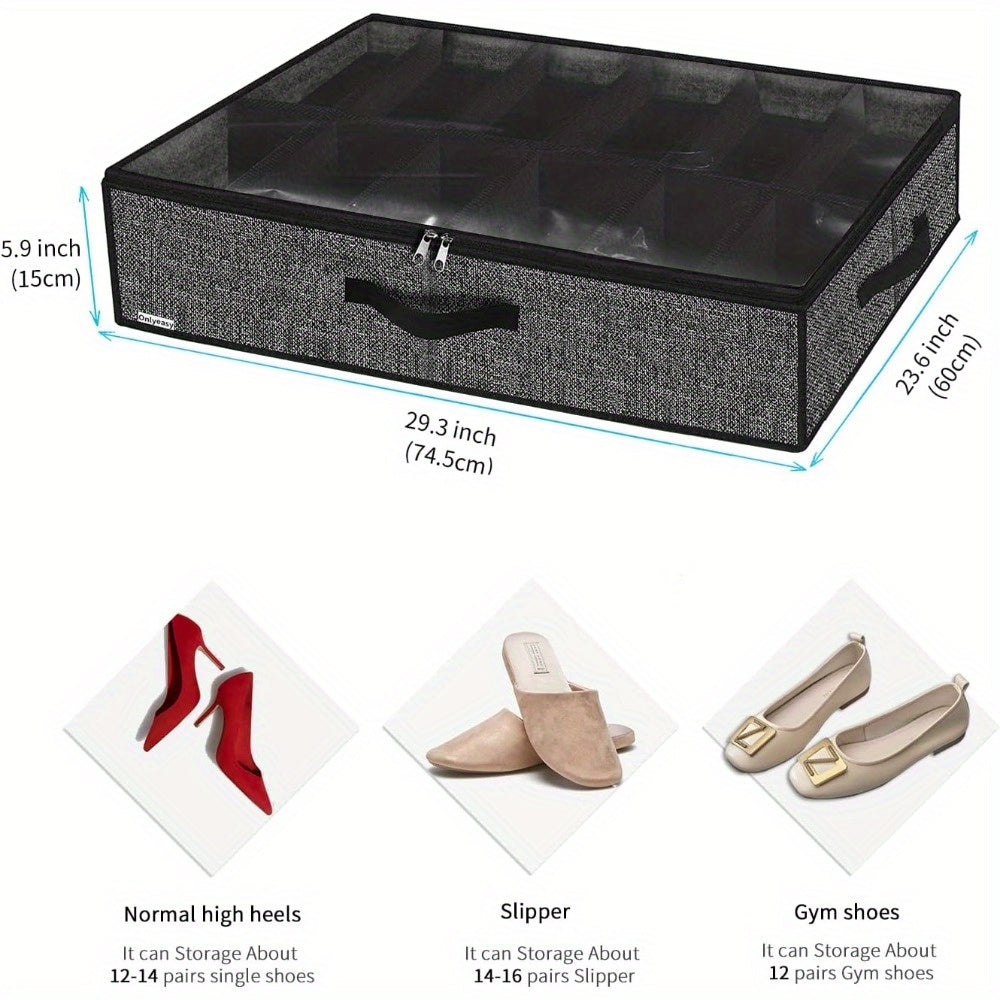 Durable Under Bed Shoe Storage Organizer, Set of 2, Holds Up to 24 Pairs, Underbed Closet Shoe Storage Solution with Transparent Window, Ventilated, Dimensions 74.42cm x 59.94cm x 14.99cm