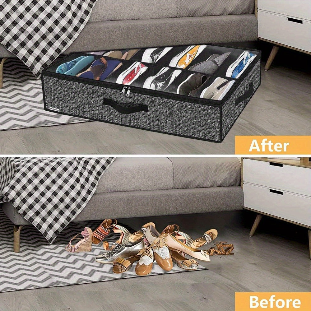 Durable Under Bed Shoe Storage Organizer, Set of 2, Holds Up to 24 Pairs, Underbed Closet Shoe Storage Solution with Transparent Window, Ventilated, Dimensions 74.42cm x 59.94cm x 14.99cm