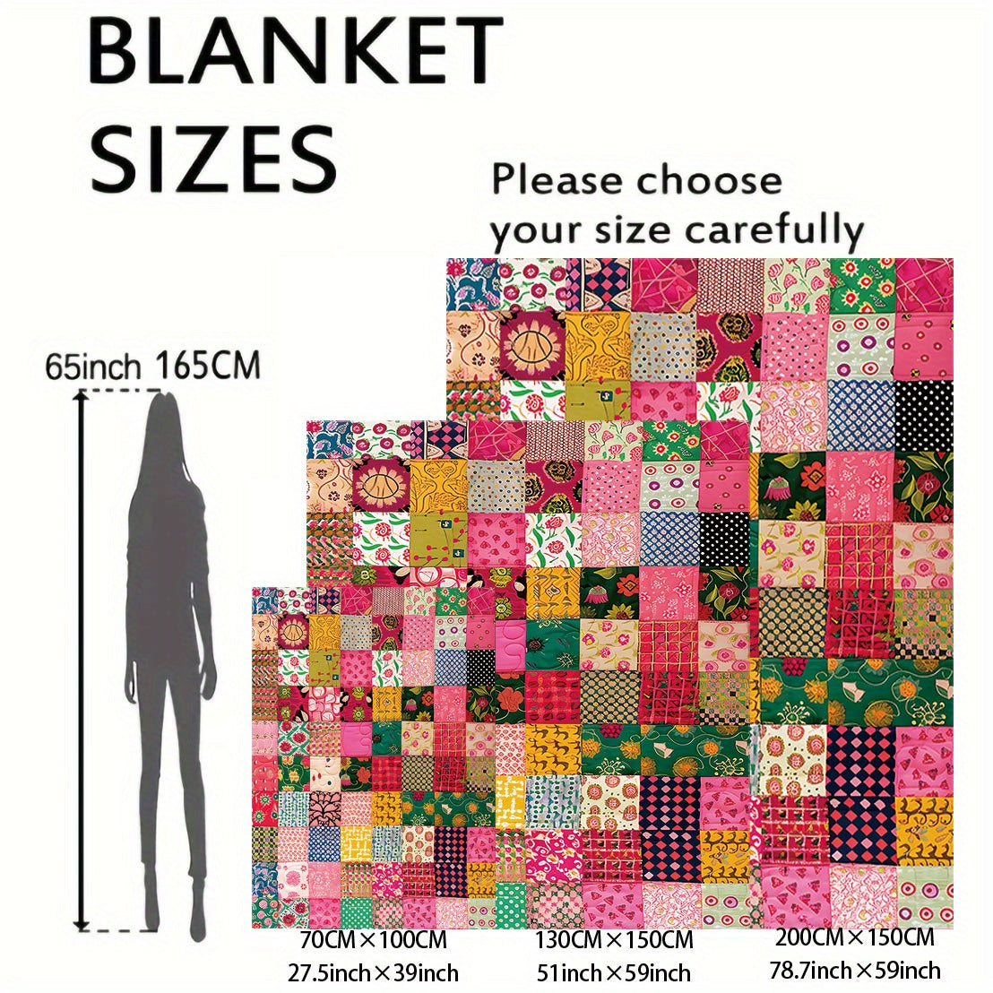 Soft, warm, and versatile, this cozy colorful patchwork flannel throw blanket is perfect for use on your bed, sofa, office, or during camping trips.