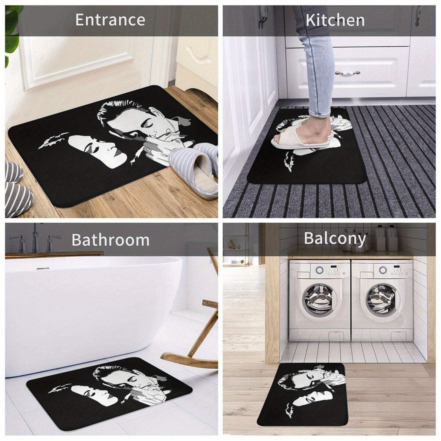 Gomez & Morticia Welcome Mat: Non-Slip, Easy-to-Clean Polyester Doormat for Stylish Home Decor