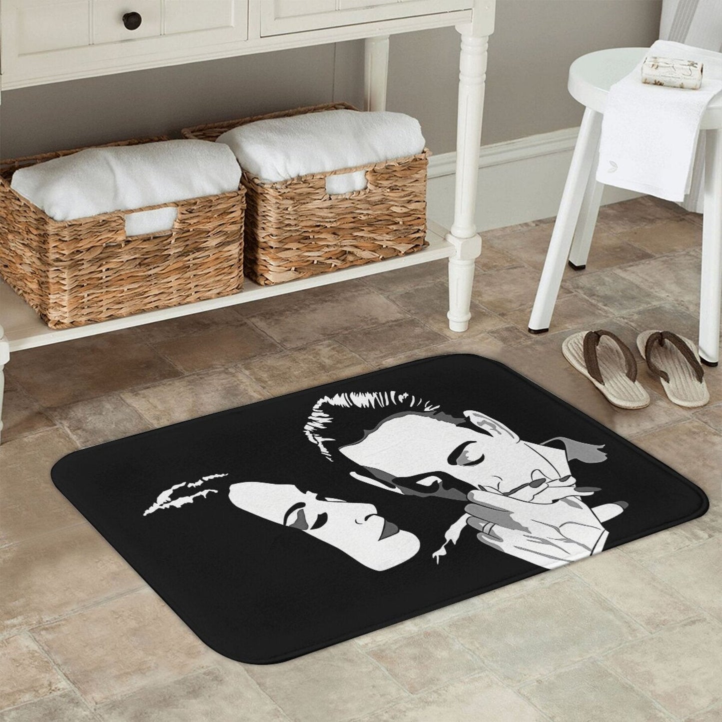 Gomez & Morticia Welcome Mat: Non-Slip, Easy-to-Clean Polyester Doormat for Stylish Home Decor