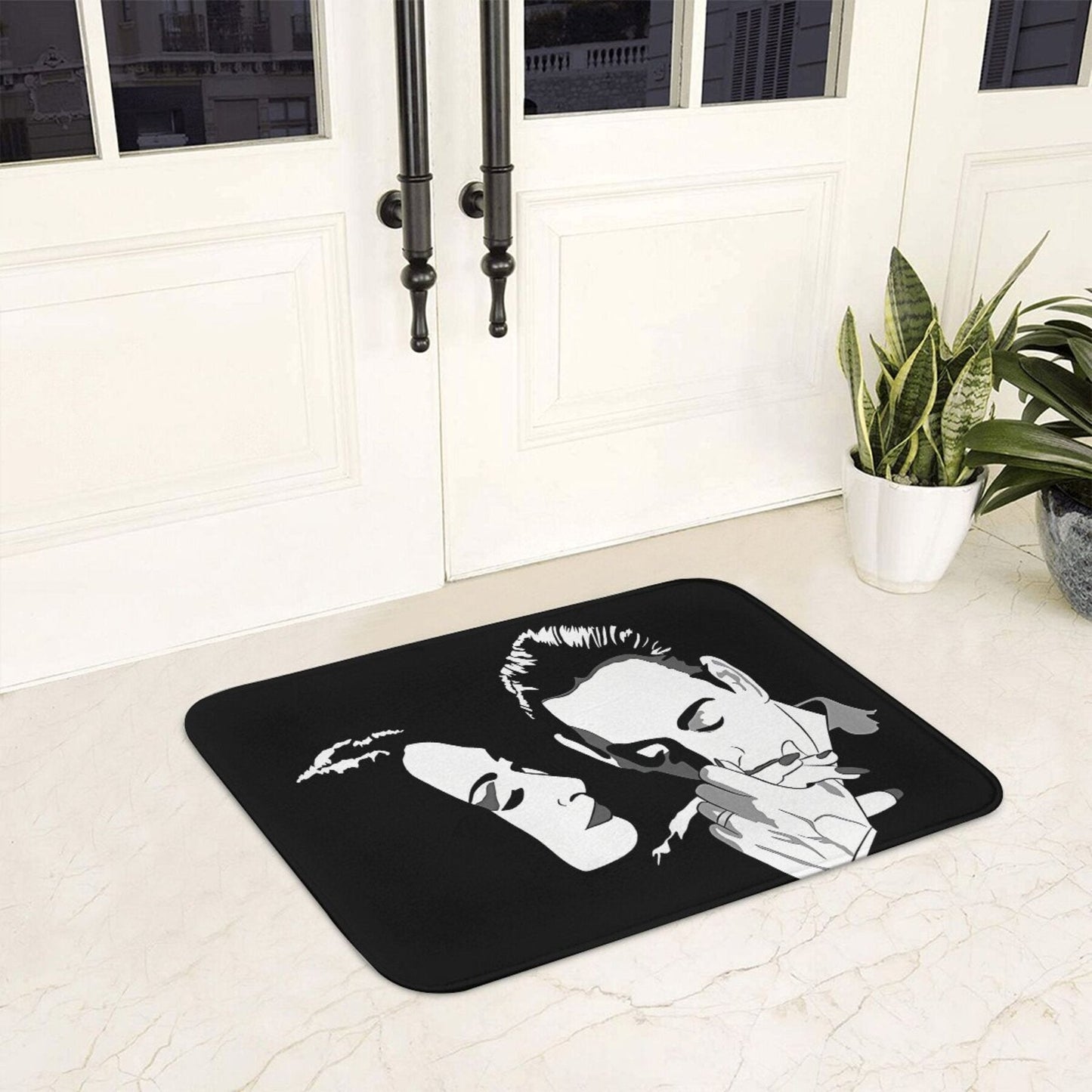 Gomez & Morticia Welcome Mat: Non-Slip, Easy-to-Clean Polyester Doormat for Stylish Home Decor