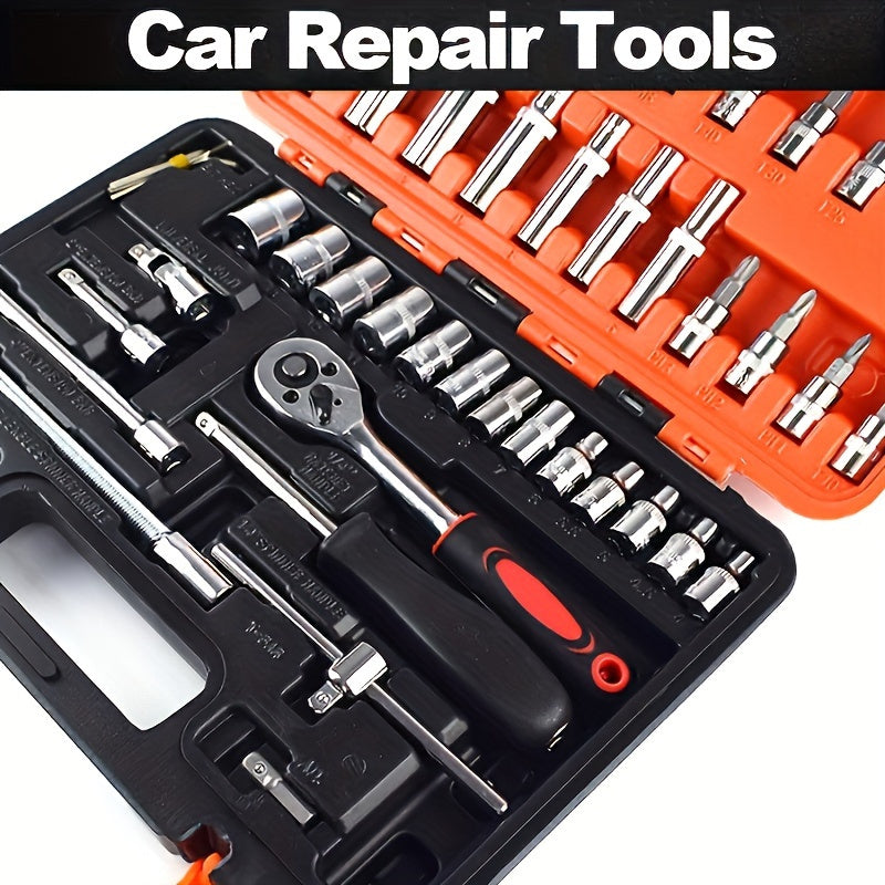 Professional high-end specialty mechanic tool sets with various number of pieces, drive depth and standard sockets, premium racing grade auto parts repair tools, including fast ratchet