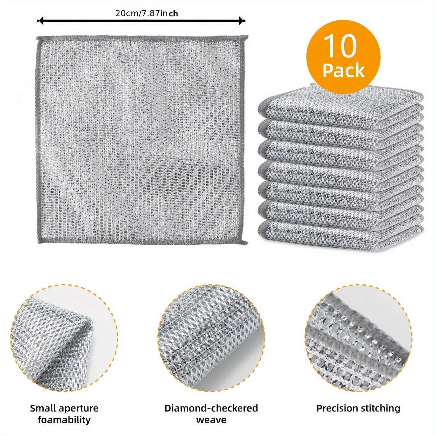 10 Pack of Dual-Sided Textured Microfiber Cleaning Cloths - Gentle on Surfaces, Perfect for Bathroom and Kitchen, Quickly Removes Oils and Dirt