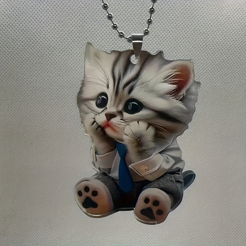 Adorable acrylic cat hanging figurine, perfect for car, home, and backpack decoration. Ideal for various holidays.